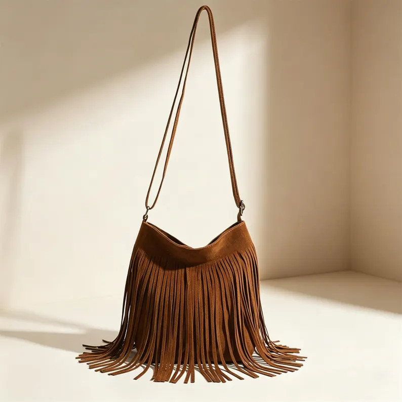 Suede Leather Fringe Crossbody Bag: Tassel Shoulder Bag | Etsy (Global)