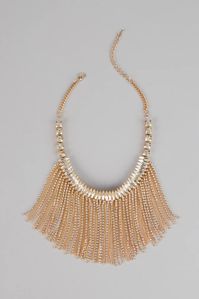 Glam Sweep Rhinestone Fringe Necklace | Windsor Stores