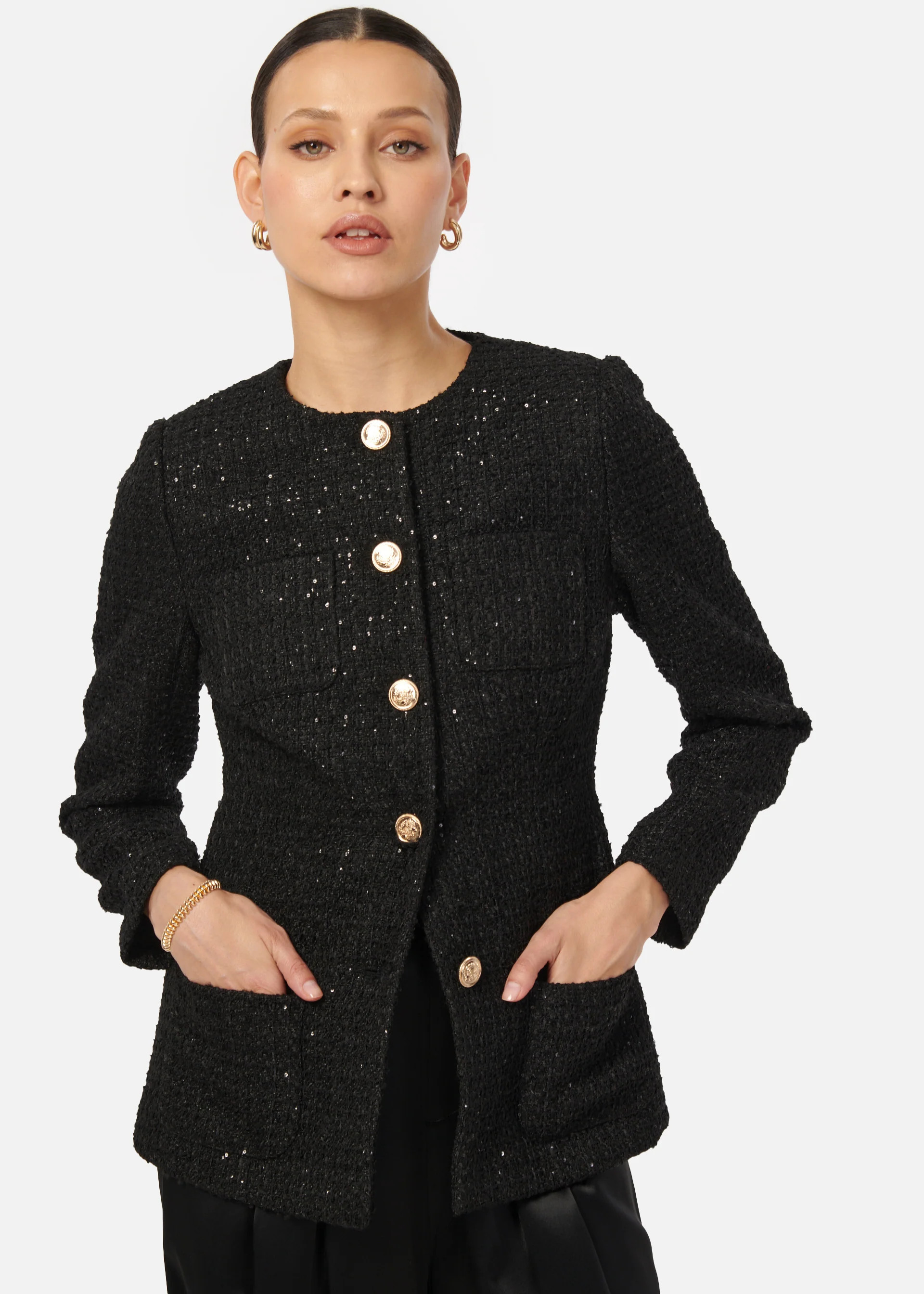 Wrenley Sequin Tweed Blazer Black | CAMI NYC