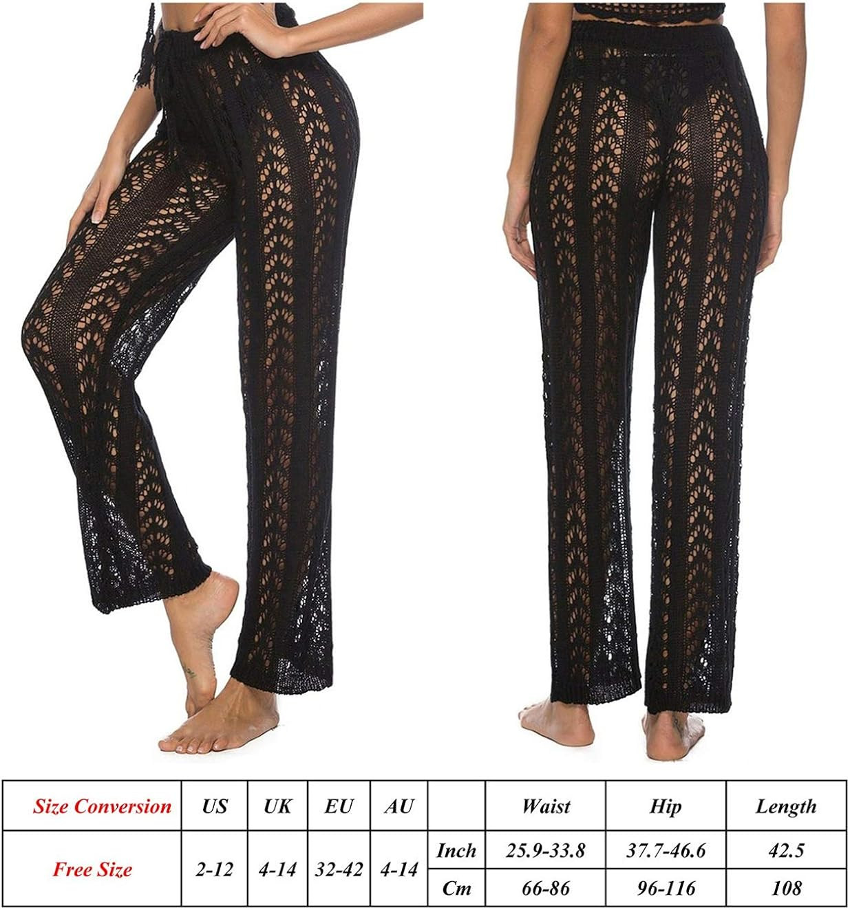 Ayliss Women Crochet Lace Swim Pants Knitted Hollow Out Cover Up Pants High Waist Fishnet Swimsui... | Amazon (US)