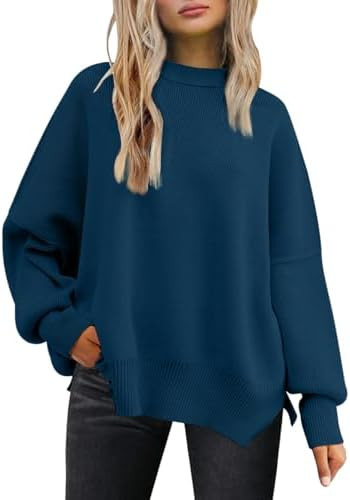 LILLUSORY Women's Oversized Batwing Sweaters 2025 Fall Outfits Trendy Crewneck Knit Side Slit Fas... | Amazon (US)