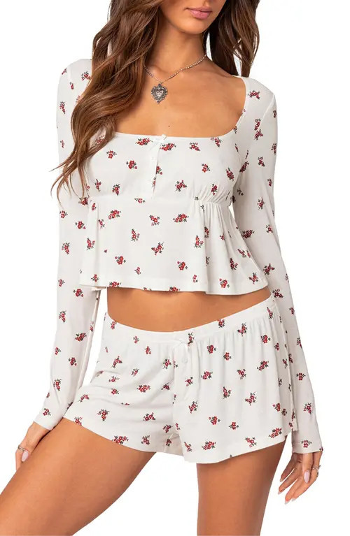 EDIKTED Meliora Rib Crop Top in White at Nordstrom, Size Large | Nordstrom