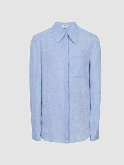 Reiss Blue Campbell Linen Shirt | Reiss UK