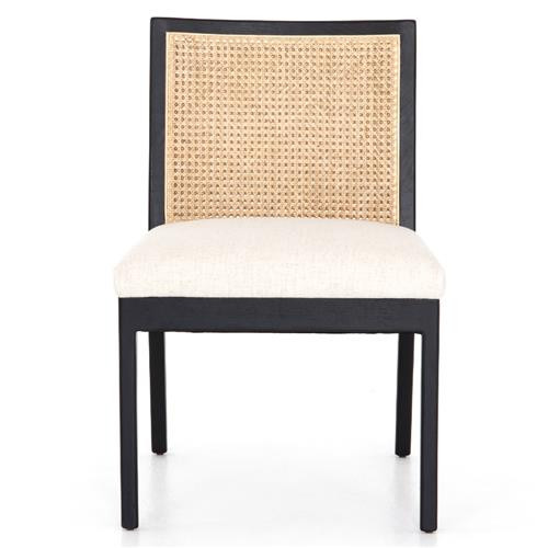 Annette Coastal Beach White Performance Natural Cane Black Wood Dining Side Chair | Kathy Kuo Home