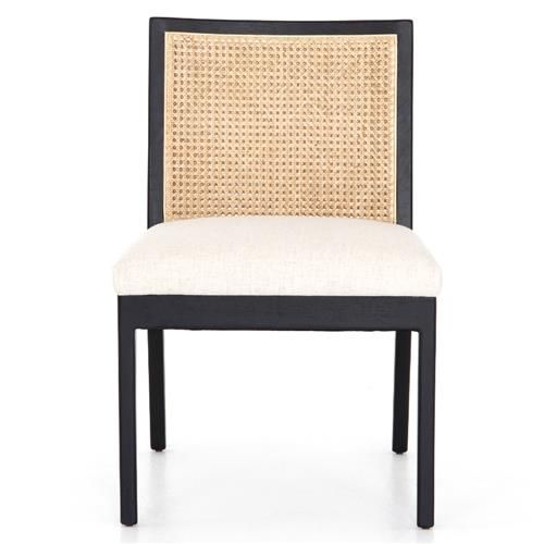 Annette Coastal Beach White Performance Natural Cane Black Wood Dining Side Chair | Kathy Kuo Home