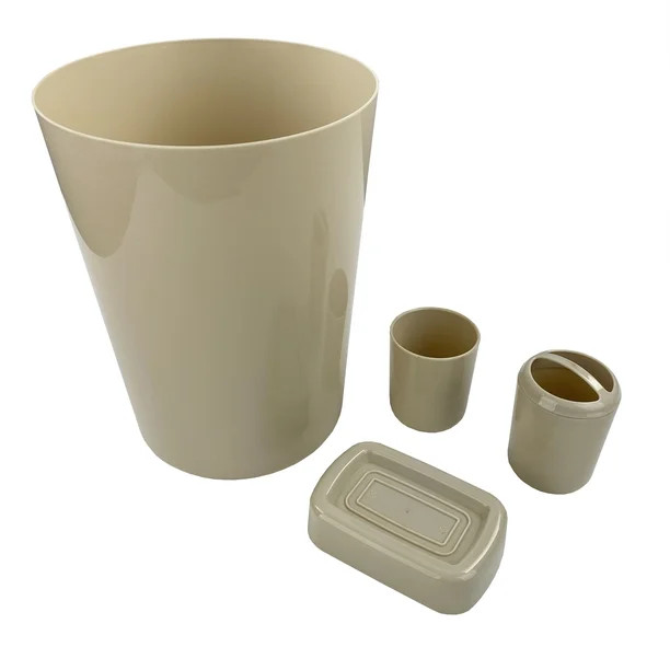 Mainstays Plastic 4 Piece Bath Accessory Set, Beige, Walmart Exclusive | Walmart (US)
