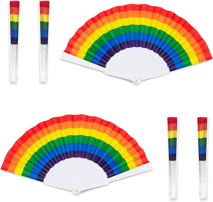 2 Pcs Rainbow Folding Fans Gay Pride Colorful Handheld Folding Fan for Women Men Rainbow LGBT Par... | Amazon (US)