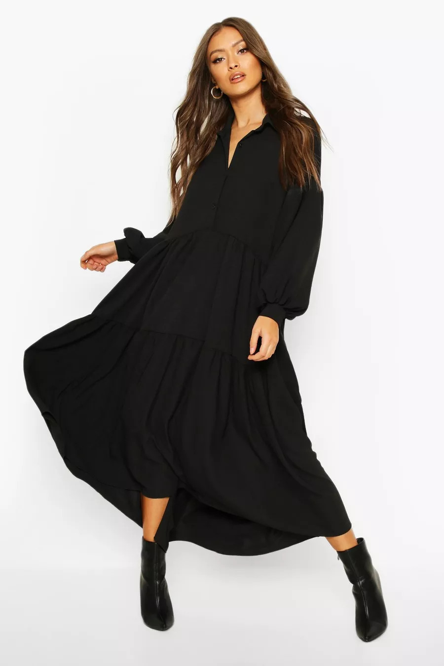 Oversized Tiered Maxi Shirt Dress | Boohoo.com (US & CA)