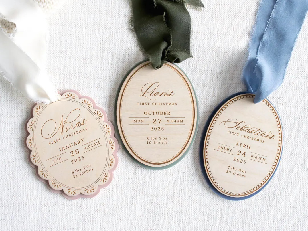 Personalized Baby’s First Christmas Ornament — Engraved Wood Birth Stats, Custom Name & Year ... | Etsy (US)