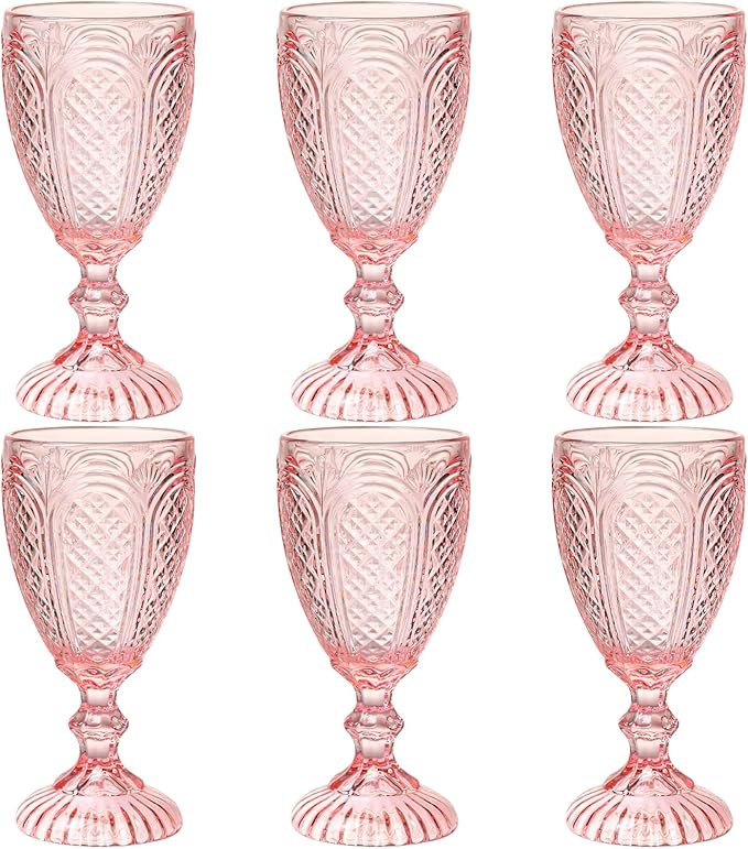 Chaos Coordinator Pink Wine Glasses set of 6,colorful glass goblets made from Solid glass colors,... | Amazon (US)