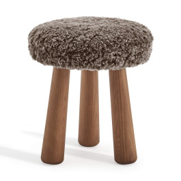 Kiko Modern Sheepskin Upholstered Wood Stool | Eternity Modern