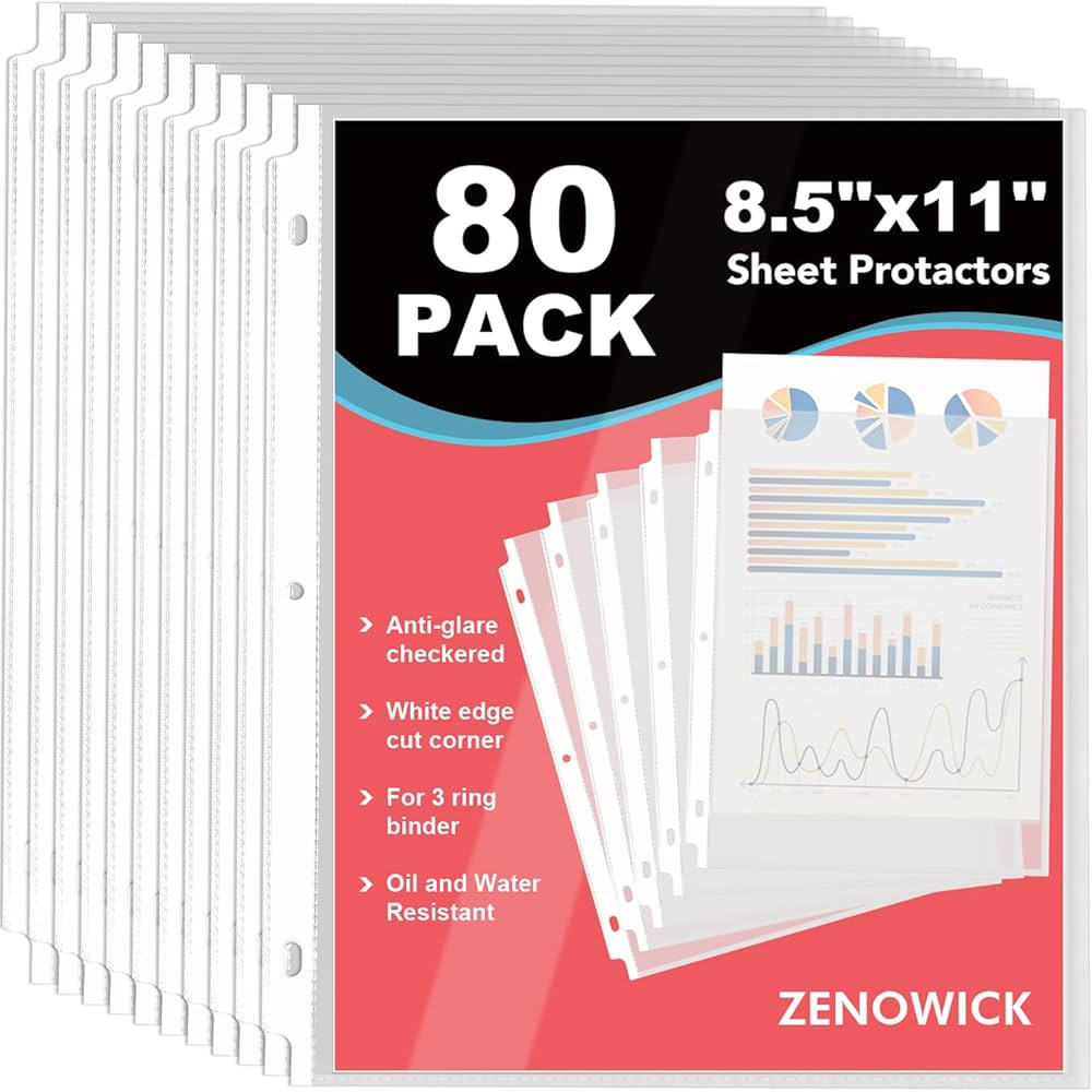80 Pack Sheet Protectors 8.5 x 11 inch Clear Page Protectors for 3 Ring Binder, Plastic Sleeves f... | Amazon (US)