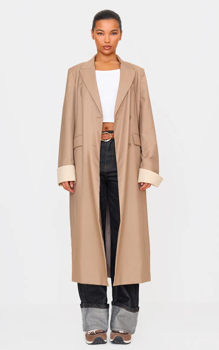 Taupe Tailoring Trim Trench Coat | PrettyLittleThing US