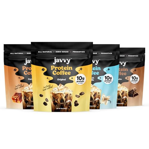 Javvy Protein Coffee Bundle - Premium Whey Protein & Instant Iced Coffee - 100% Arabica Coffee - Zero Artificial Flavors & Sweeteners, 20 Servings – Original, Caramel, French Vanilla, Mocha | Amazon (US)