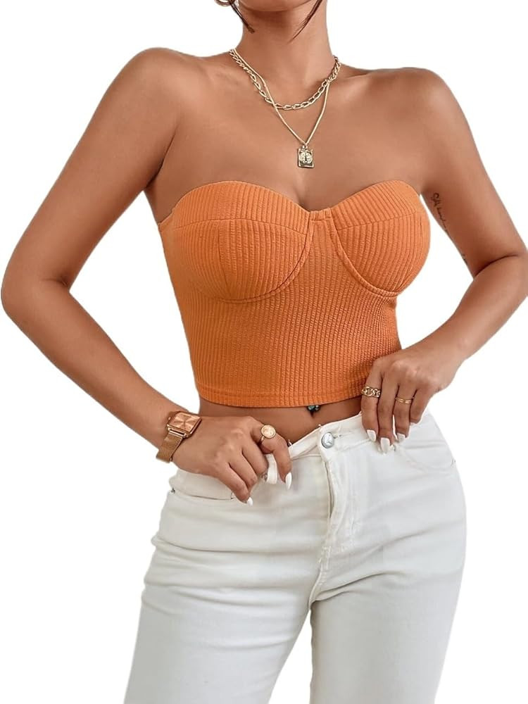 Women's Tops Sexy Tops for Women Shirts 1pc Rib-Knit Bustier Crop Tube Top Shirts for Women | Amazon (US)