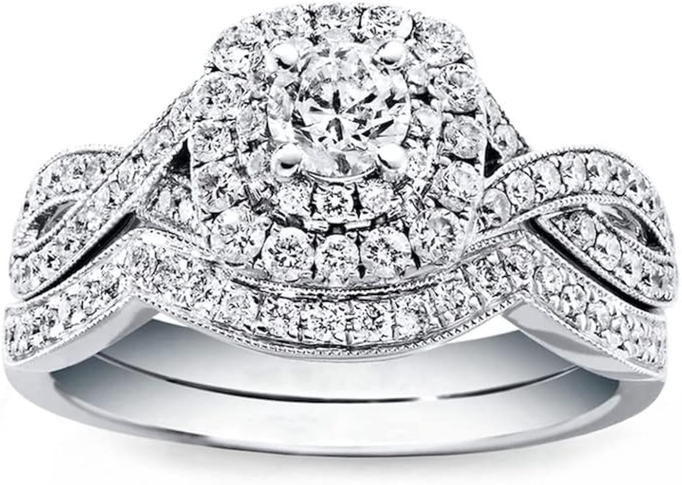 1 Carat (ctw) Bridal Set Moissanite engagement rings for women Platinum Plated Silver Princess mo... | Amazon (US)