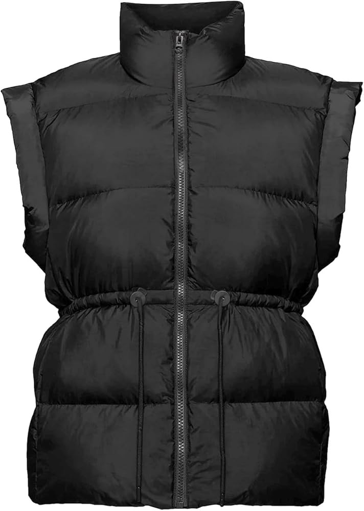 Womens Puffer Vest Adjustable Drawstring Waist Lightweight Quilted Zip Up Vest with Pockets | Amazon (US)