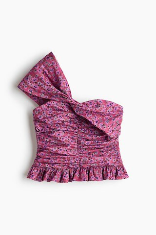H & M - Twist-Detail One-Shoulder Top - Dark Pink/Floral | H&M (US + CA)