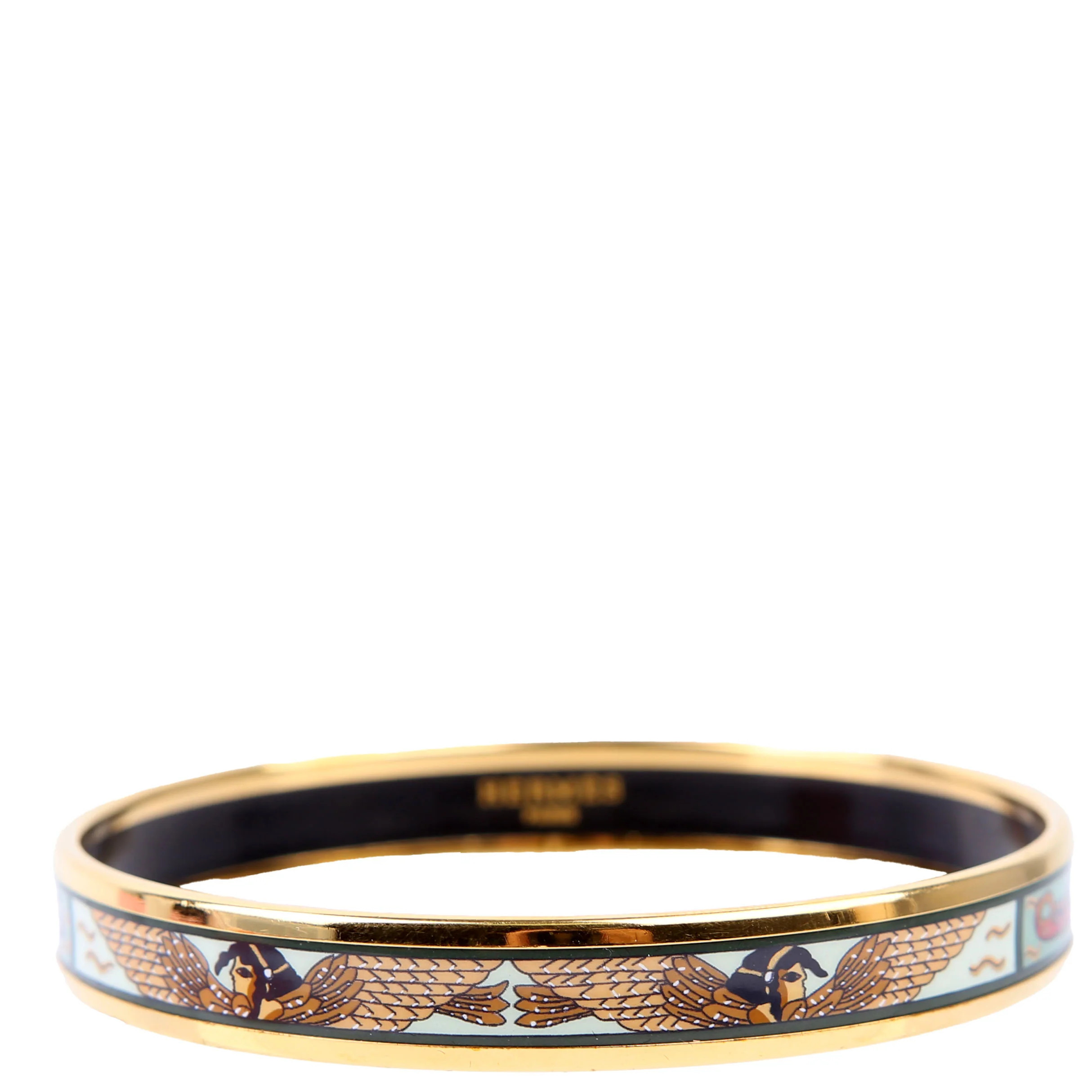 Printed Enamel Narrow Bangle Bracelet Green/Gold | Keeks Designer Handbags