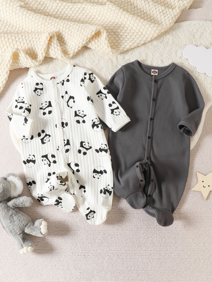 Baby 2pcs Cartoon Panda Print Footed Sleep Jumpsuit | SHEIN