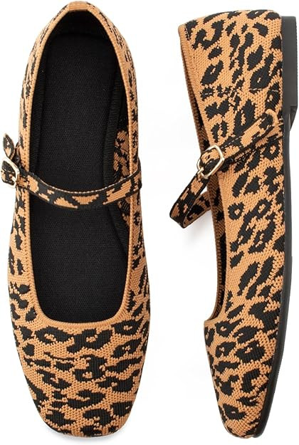 Knit Flats for Women Square Toe Flats Casual Ballet Flats with Ankle Strap,Mary Jane Shoes Women ... | Amazon (US)