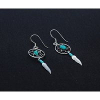 Dreamcatcher Earrigns. Solid Silver Dreamcatcher Earrings. Turquoise Dangle 925 Sterling Jewelry | Etsy (US)