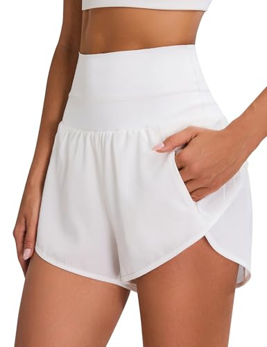 Blooming Jelly Women's Workout Shorts Athletic Running Summer High Waisted Tummy Control Gym Shorts with Pocket (White,X-Large) | Amazon (US)