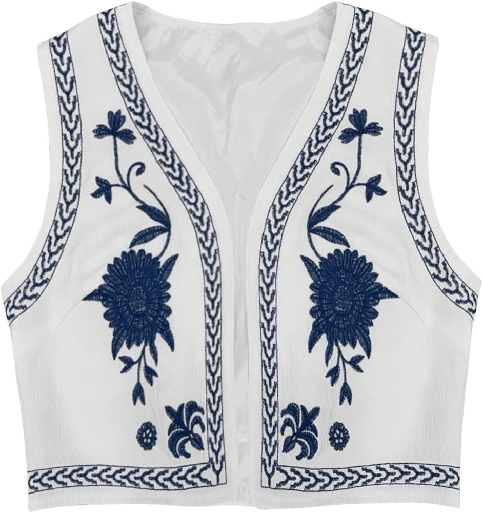 Verdusa Women's Cowgirl Vest Western Outfit Linen Vest Embroidered Boho Tops | Amazon (US)
