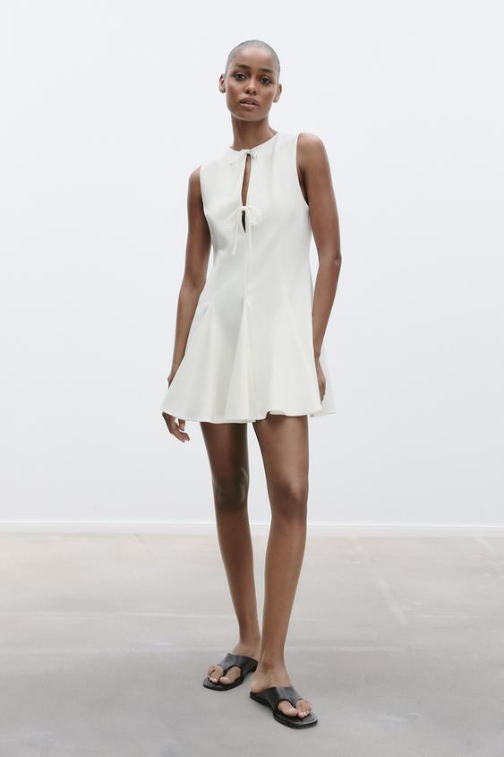 SHORT DRESS WITH BOWS AND GODET HEM | Zara UK