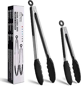 HOTEC Premium Stainless Steel Locking Kitchen Tongs with Silicon Tips, Set of 2-9" and 12" | Amazon (US)