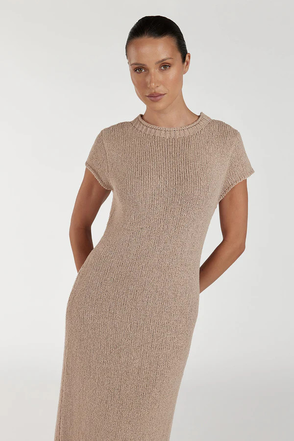 LEO TAN KNIT MIDI DRESS | DISSH