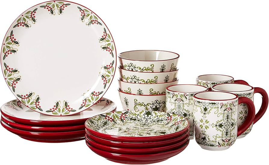 American Atelier Holiday Dinnerware Set – 16-Piece Christmas-Themed Stoneware Dinner Party Coll... | Amazon (US)