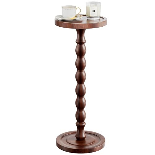 iFaveorr Solid Wood Drink Table, Rubber Wood‌ Small Round Side Table for Small Spaces, Martini Tables, Pedestal End Tables for Living Room, Bedroom, Corners, and Office (Dark Walnut, 9.4 inch) | Amazon (US)