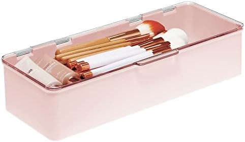 mDesign Long Plastic Cosmetic Storage Organizer Box Containers with Hinged Lid for Bedroom, Bathr... | Amazon (US)