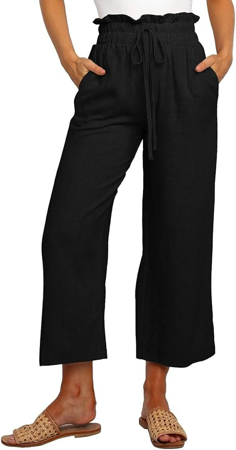Febriajuce Wide Leg Pants for Women Paper Bag High Waisted Drawstring Pants Summer Loose Fit Crop... | Amazon (US)