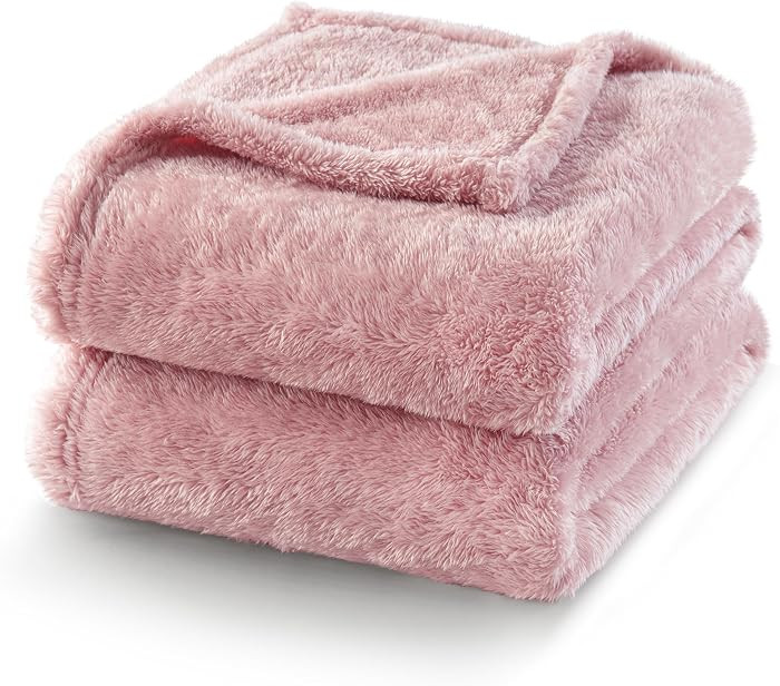 Exclusivo Mezcla Fuzzy Plush Fleece Bed Blanket Queen Size, Dusty Pink | Amazon (US)