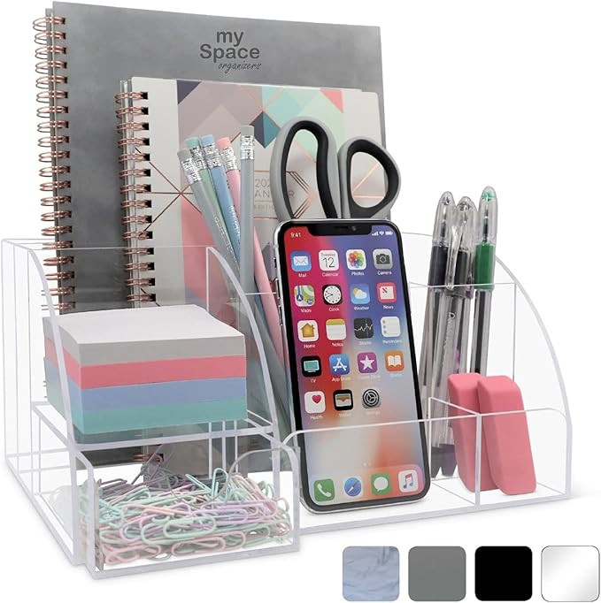 My Space Organizers Clear Acrylic Desk Oganizer, 9 Compartments, Office Supplies and Desk Accesso... | Amazon (US)