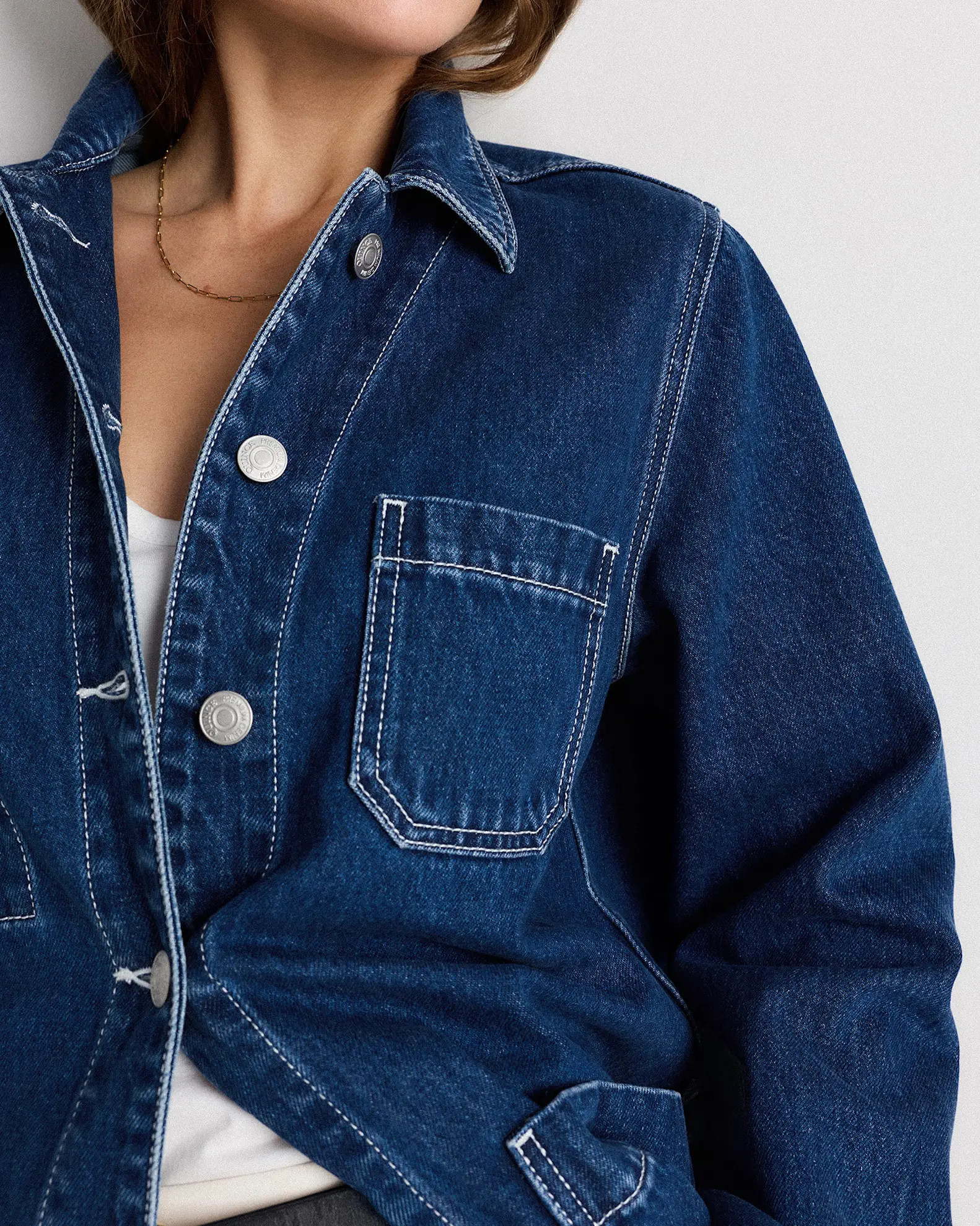 100% Organic Cotton Denim Chore Jacket in Dark Indigo | Quince