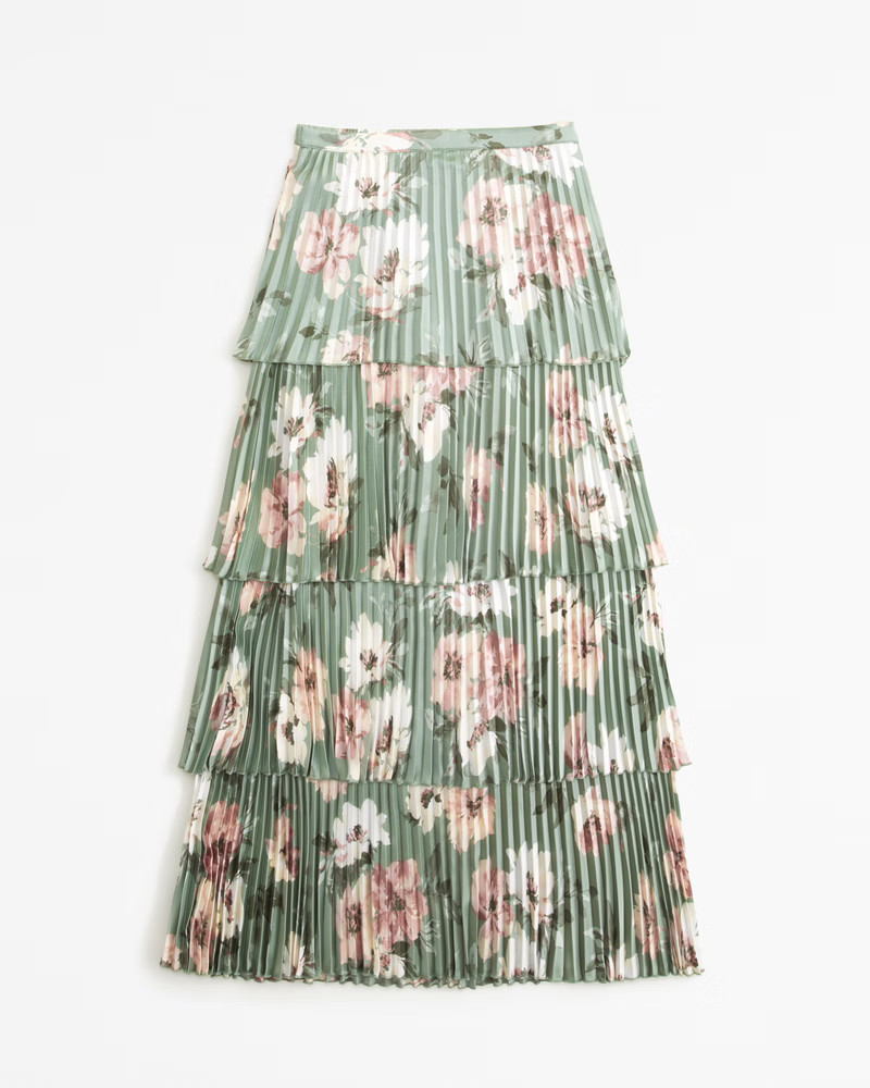 Satin Pleated Tiered Maxi Skirt | Abercrombie & Fitch (US)