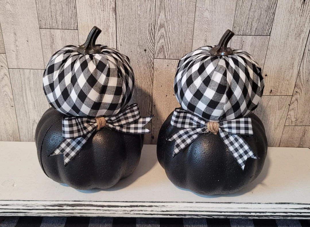 Buffalo Check Pumpkin Stacks | Farmhouse Decor | Autumn Halloween Thanksgiving Tier Tray Centerpi... | Etsy (US)