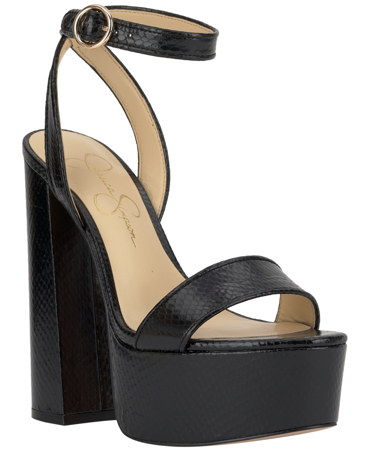 Jessica Simpson Women's Axtyn Platform Block-Heel Sandals - Black Metallic Snake | Macy's