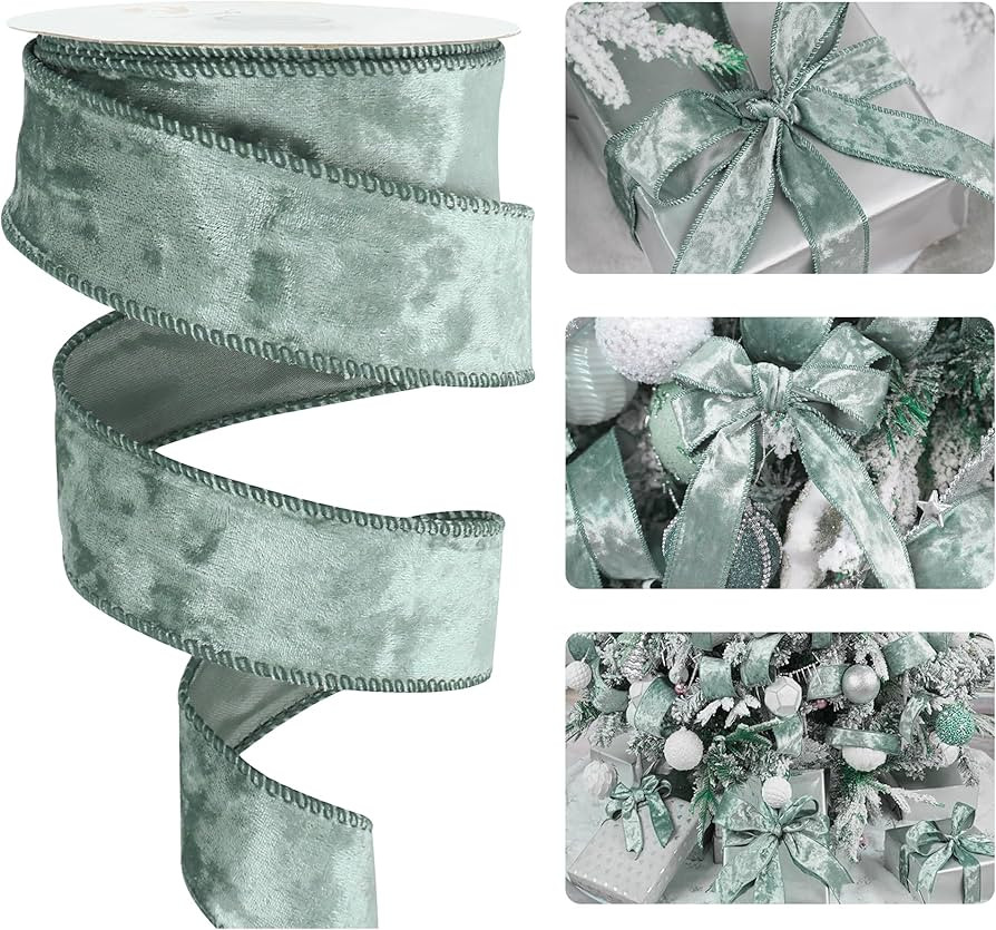 HUIHUANG Dusty Blue Velvet Ribbon Wired 1.5 inch, Blue Christmas Velvet Ribbon for Gift Wrapping,... | Amazon (US)