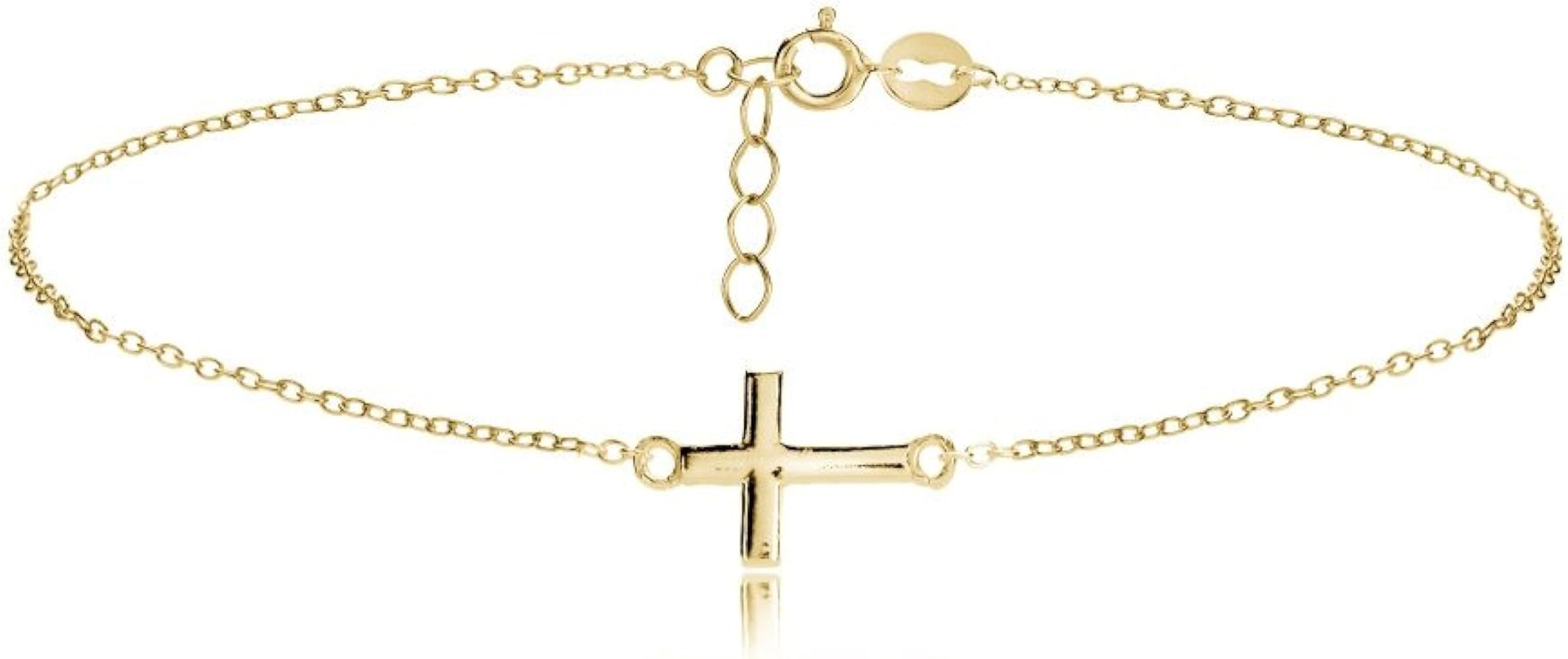Sterling Silver Cross Chain Anklet with Extender, 3 Metal Options | Amazon (US)