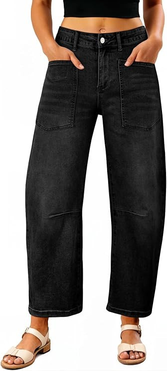 EVALESS Barrel Jeans Women Baggy Stretchy Cropped Denim Pants | Amazon (US)