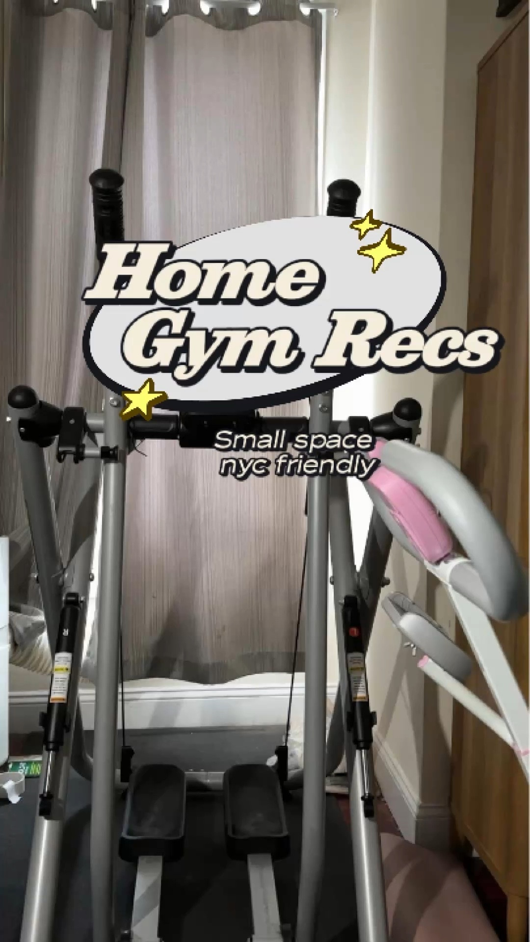 This is a NYC Manhattan small space, apartment friendly home gym set up I’ve been loving for a few years. I have multiple fitness mats below the machines (paranoid about noise) and the projector stand is the second best addition this year.

#LTKfitnessgoals #LTKHome #LTKActive