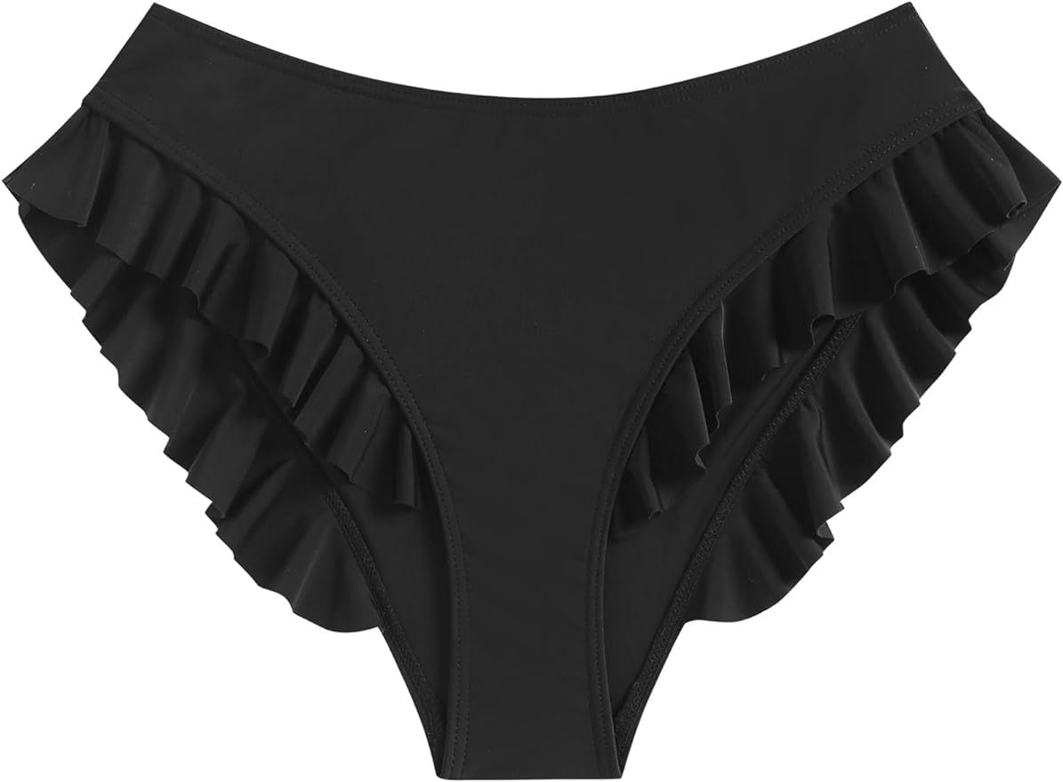 ZAFUL Women's Ruffle Trim Bikini Bottom High Cut Mid Rise Cheeky Bathing Suit Bottoms | Amazon (US)