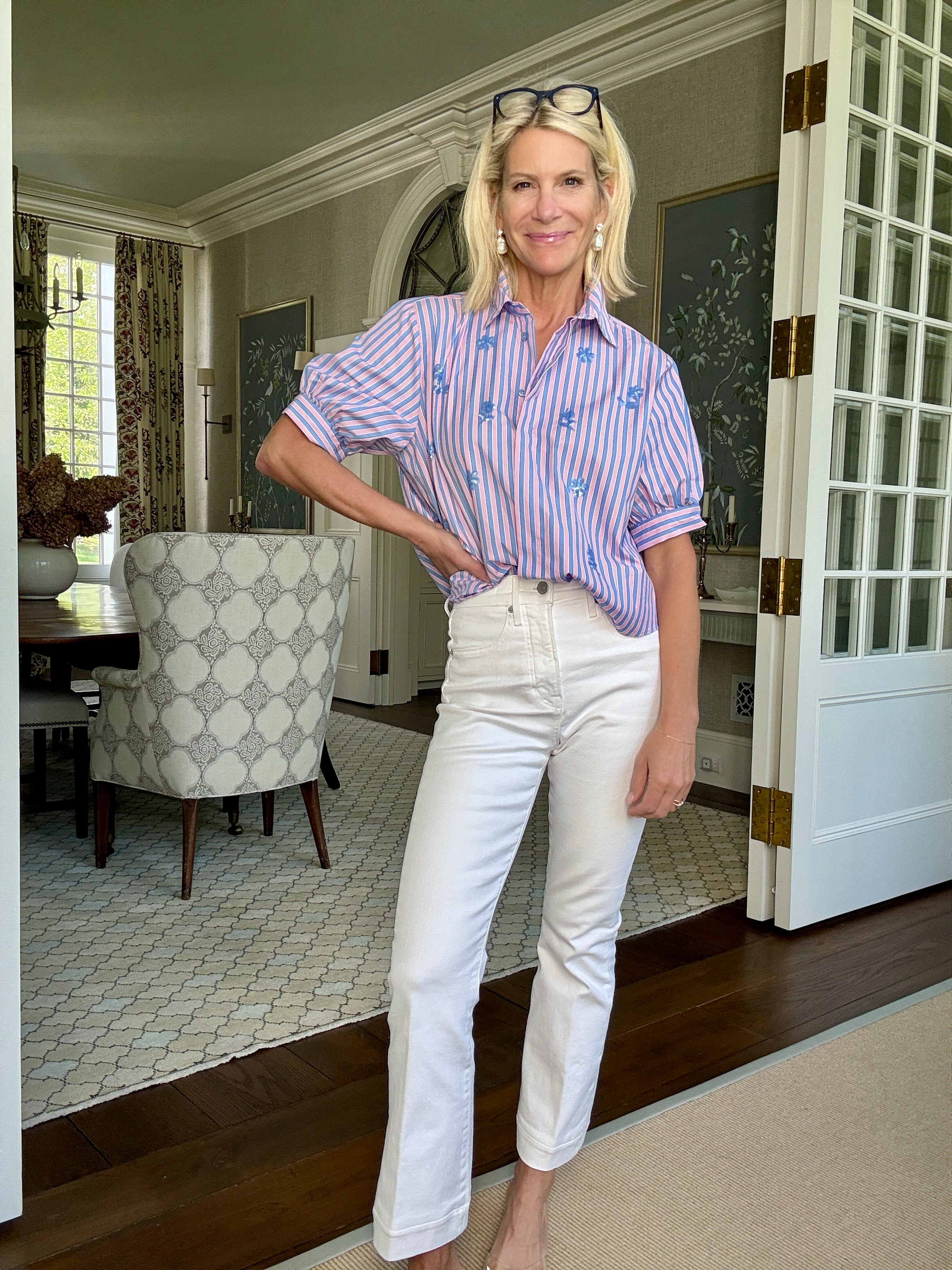 This striped beauty takes a classic button-down and gives it a fresh, feminine update with charming embroidered details and an easy, relaxed fit. 

 #LTKootd #LTKSeasonal #LTKOver40