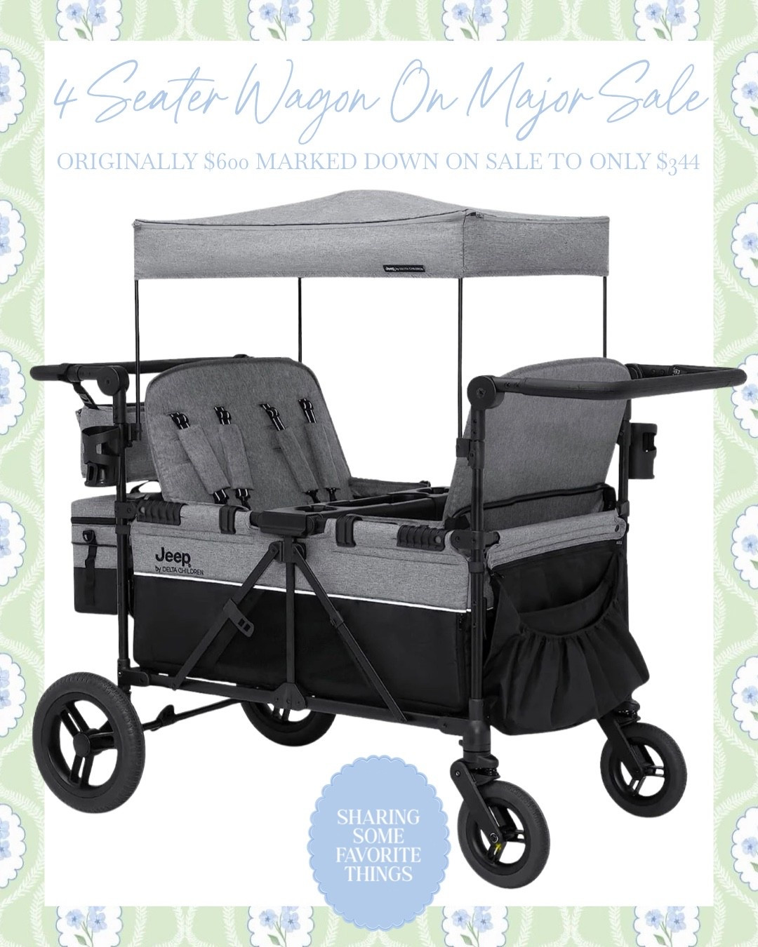 If you’ve been wanting a stroller wagon for your kids, this deal is SO good! 🤩 The Jeep Wrangler Deluxe 4-Seater Stroller Wagon is originally $600 and on sale today for just $344, which means you save $256! 👏🏼

What makes this one so great:
✨ Seats up to 4 kids, perfect for big families or playdates
✨ Tons of storage for snacks, diaper bags, and all the kid essentials
✨ Easy push and pull design with adjustable handlebars
✨ Canopies for shade and protection from the sun
✨ Comfortable seats with 5-point harnesses for safety
✨ Folds down for easier storage and loading in the car
✨ Great for the zoo, vacations, sporting events, parks, and everyday outings

I love investing in items that make getting out of the house with little ones easier, and this is one of those products you’ll use for years! At $344, this is one of the best prices I’ve seen on this wagon. Run before the sale ends! 🛒✨

I’ll link it below! 🤍

#momlife #stroller #wagon #kids #kidsstuff #babystuff #baby #babyproducts #toddler #toddlermom #toddlercarrier #babycarrier #baby #newborn #toddler #babyregistry #registry #infant #babyitems #babyproducts  #toddleritems #kids #kid #mom #mama #jeep #walmart #walmartdeals #walmartfinds #sale #majorsale #salealert #deal #dealoftheday

#LTKmomlife #LTKKids #LTKSaleAlert