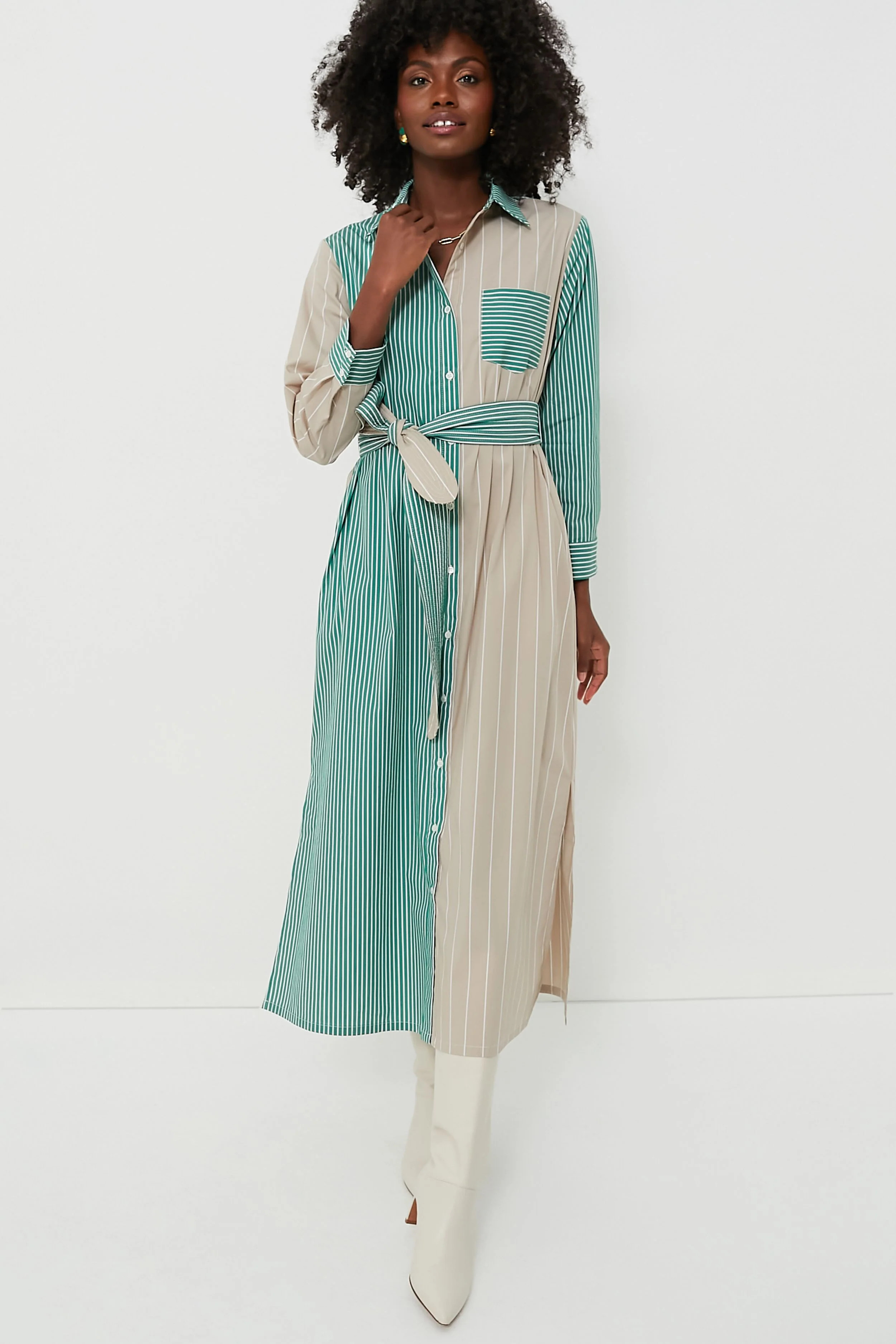 Tan and Green Striped Chessie Dress | Tuckernuck (US)