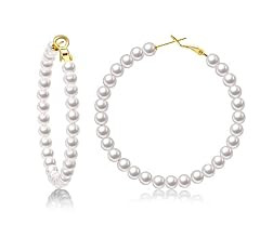 Pearl Hoop Earrings for Women Small Pearl Hoop Earrings 14K Gold Plated Lightweight Open Large Ci... | Amazon (US)